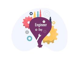 Engineer Day with Factory Chimneys and Color Icons vector