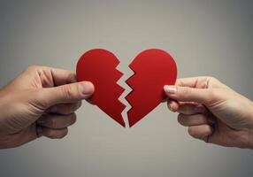 Holding Broken Red Heart Represents Relationship Problems and Romantic Breakup photo