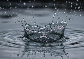 Water Droplet Splashing Creates Crown Shape in Rippling Pool Surface photo