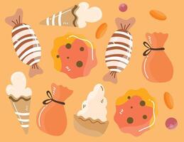 Orange Candy and Cookie Pattern vector