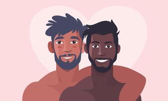 Dark and Light Skin Couple on Pink Background vector