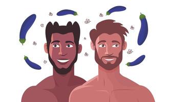 Playful Eggplant Emoji Couple vector