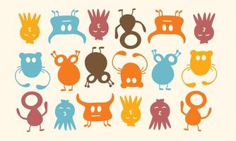 Pastel cartoon monsters arranged in clean grid layout vector