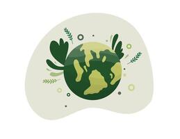 Earth Protected by Circular Nature Elements and Hands vector