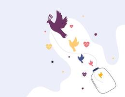 Dove Flying with Peaceful Items Around It vector