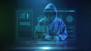 cybercriminal hacker in a mask enters text on the keyboard and gets upset video