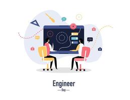 Engineer Analyzing Technical Plans with Team Members vector
