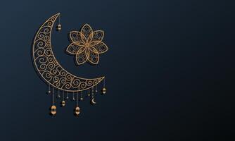 Golden Crescent Moon with Ramadan Background Design vector