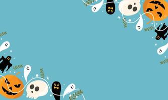 Halloween Party Frame with Ghosts and Pumpkins on Blue Background vector
