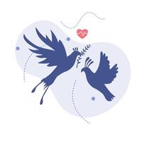 blue Two birds are flying in the air with hearts vector