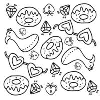 Unicorn Themed Doodles with Rainbows and Donuts vector