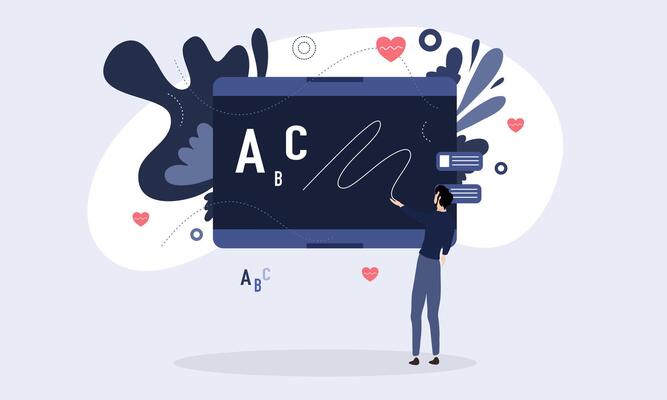 Teacher Explaining Letters On Blackboard Illustration