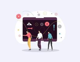 People Standing Near Board with Geometric Shapes vector
