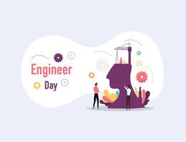 Engineer Day Poster with Gears and Silhouettes vector