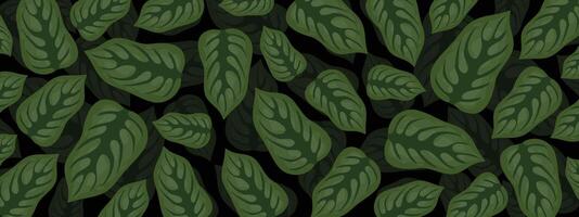 Green Leaf Background with Repeating Jungle Pattern vector