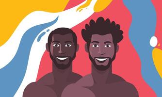 Joyful Black Couple on Color Splash Background vector