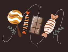 Wrapped Candy with Twine and Leaves vector