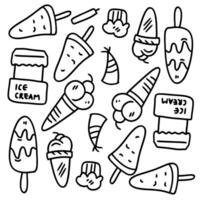 Lined Ice Cream Icons with Labels and Cones vector
