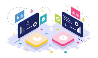 Isometric Business Scenes with Computers and Devices vector