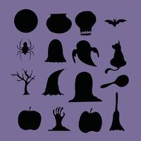 Purple Background with Black Halloween Object Silhouettes vector