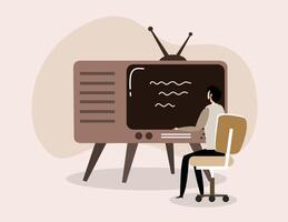 Old TV and Desk With Paper and Typewriter Setup vector