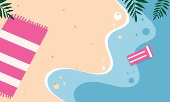 Pink Towel On Beach By Curvy Shoreline View vector