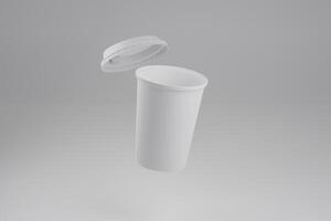 floating paper coffee cup mockup with open lid or cap photo