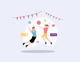Happy Kids Jumping With Flags and Party Elements vector