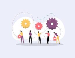 Group Working Together with Colorful Gear Icons vector