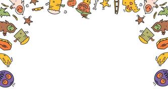 Halloween Candy and Ghost Doodles with Monsters on White Background vector