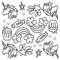 Fantasy Unicorn and Sweets with Star Doodles vector