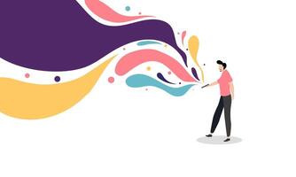 Man Facing Abstract Flow of Colorful Thoughts vector