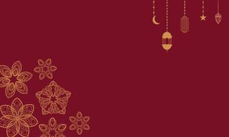 Gold Floral Pattern and Lantern on Deep Red Ramadan Background vector