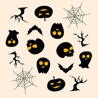 Black Halloween Icons Including Haunted Trees And Grave vector