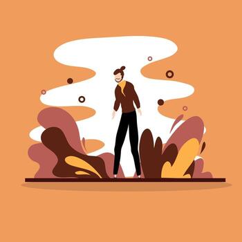 Man Standing Alone in Fall Nature Scene vector