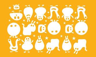 Orange cartoon monsters in quirky flat layout vector