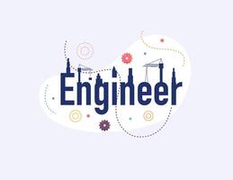 Engineer Typography with Construction Elements and Gears vector