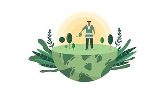 Man Standing on Earth Planet vector