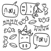 Cute Unicorn Doodle Icons with Text Elements vector