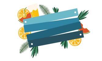 Wooden Summer Sign with Palm Leaves and Sunshine vector
