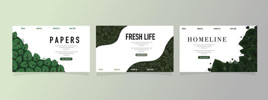 Clean Minimal Website Layout with Nature Elements and Green Leaves vector