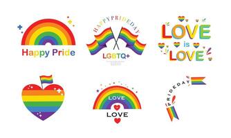 Colorful pride icons set with heart flags and symbols vector