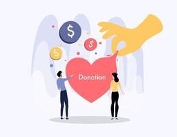 Donation Box with Hands Dropping Coins and Heart vector