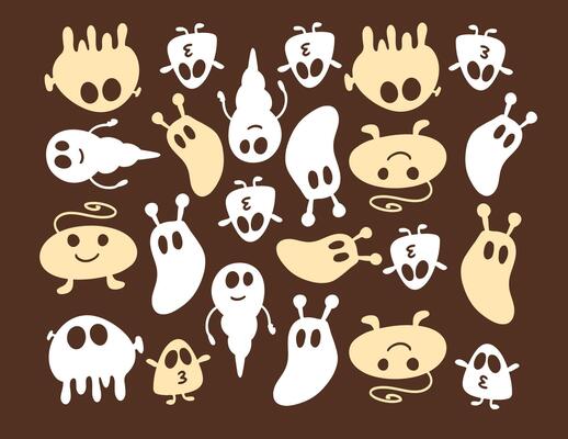 A group of ghosts and ghosts on a brown background