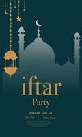 iftar party invitation template with mosque and lantern vector