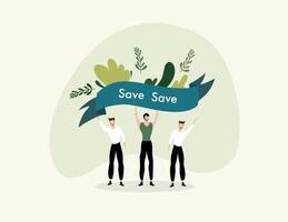 People Holding Save Banner with Green Background vector