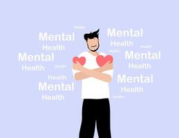 Man Surrounded by Mental Health Words in Background vector