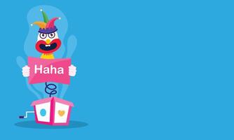 Blue Puppet with Box Saying Haha vector
