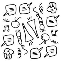 Birthday Party Doodles with Chat and Confetti Icons vector