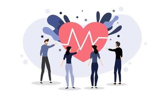 Group Presentation With Big Heart And Graph Line vector